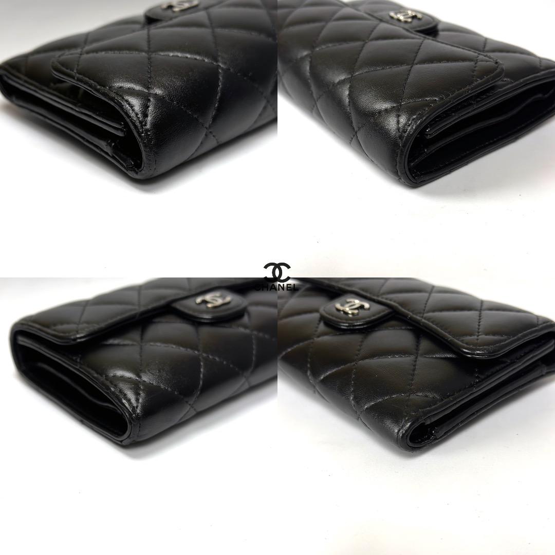 正規品　シャネル　マトラッセ　シルバー金具　ミディアム　フラップ三つ折り財布