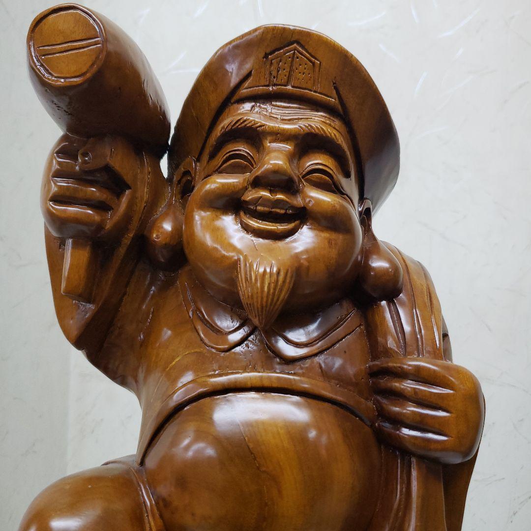 Ｂフライデー蔵出し大特価中　縁起物 楠材１木彫り★大黒天像★全高 約48cm