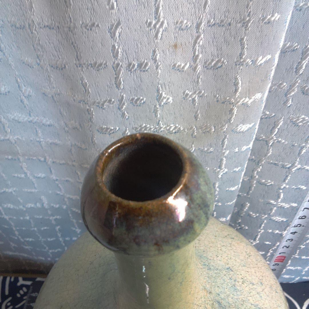 骨董２ 松代焼？青緑色の陶器瓶