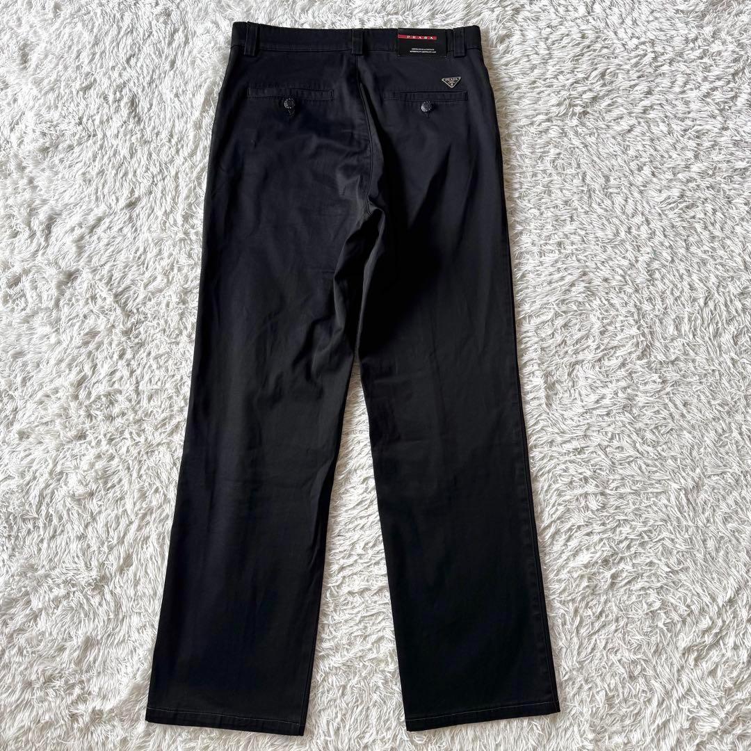 極美品　PRADA プラダ　ストレッチ　チノパン　ラバーロゴ　三角ロゴ　32 黒