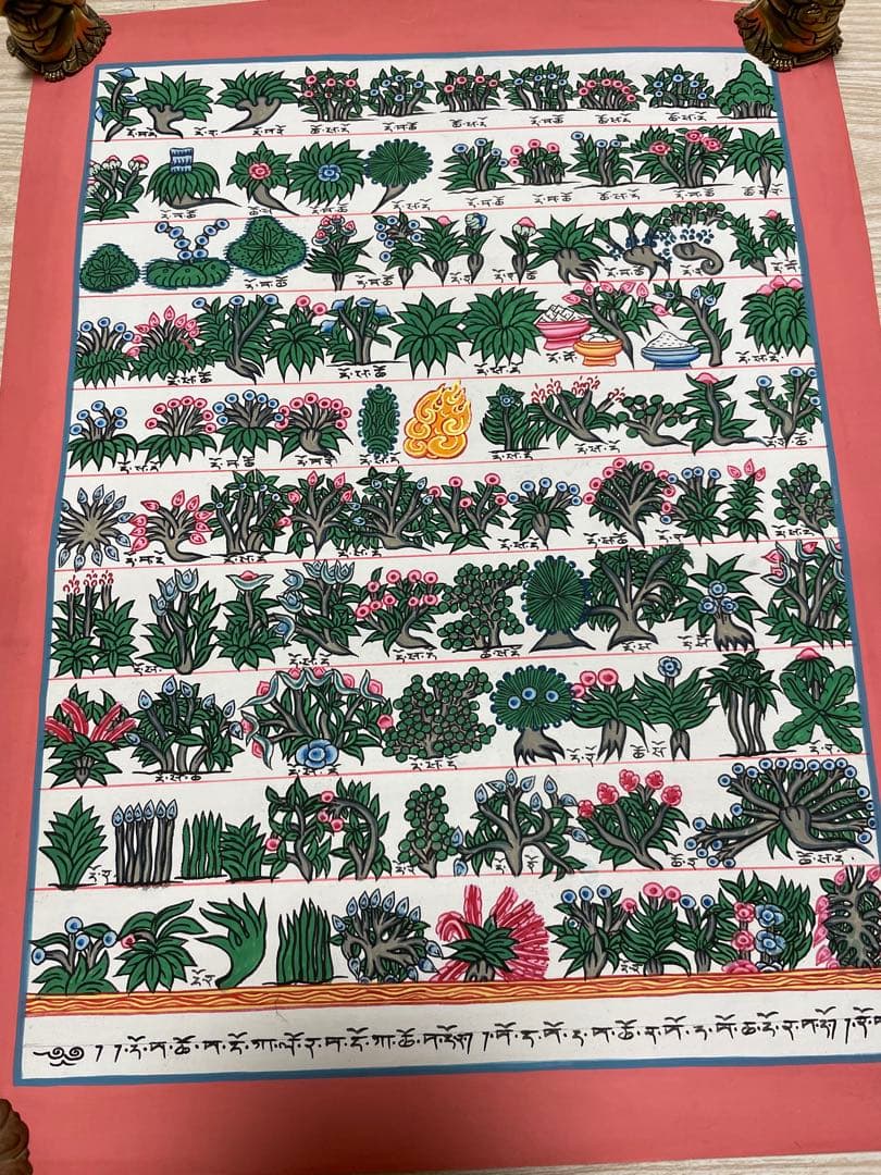 《 チベット密教　1点物 》 手描き　曼荼羅　メディシンタンカ　薬草　仏教　密教