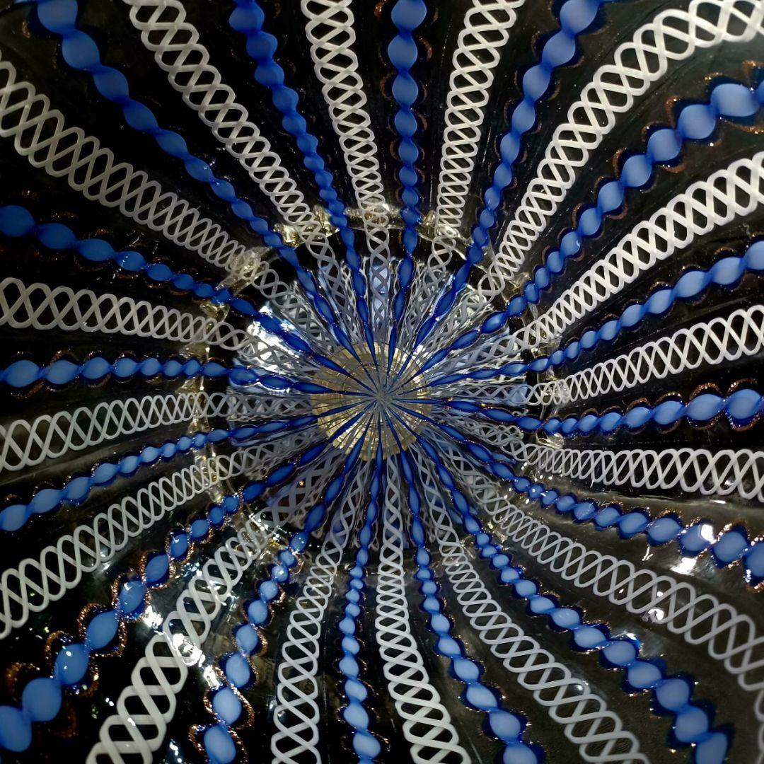 MURANO ムラノ 金彩 ブルー リボン ホワイト レース コンポート