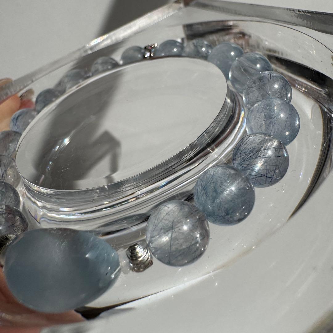 一点物　天然石　ハンドメイドブレス　ブルー　サゲニティッククォーツ　サゲ