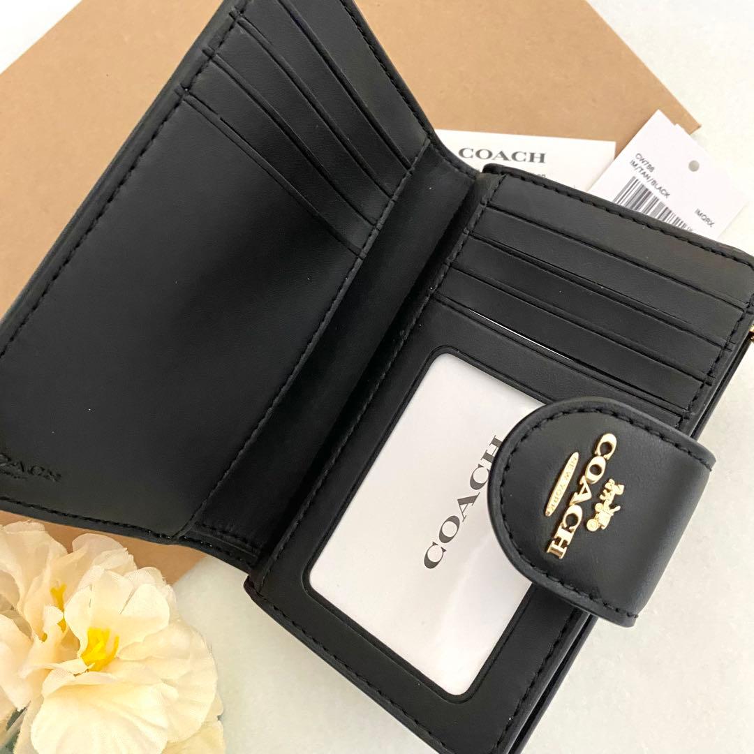 新品　正規品☆COACH コーチ　折り財布　カーキ レザー 二つ折り財布