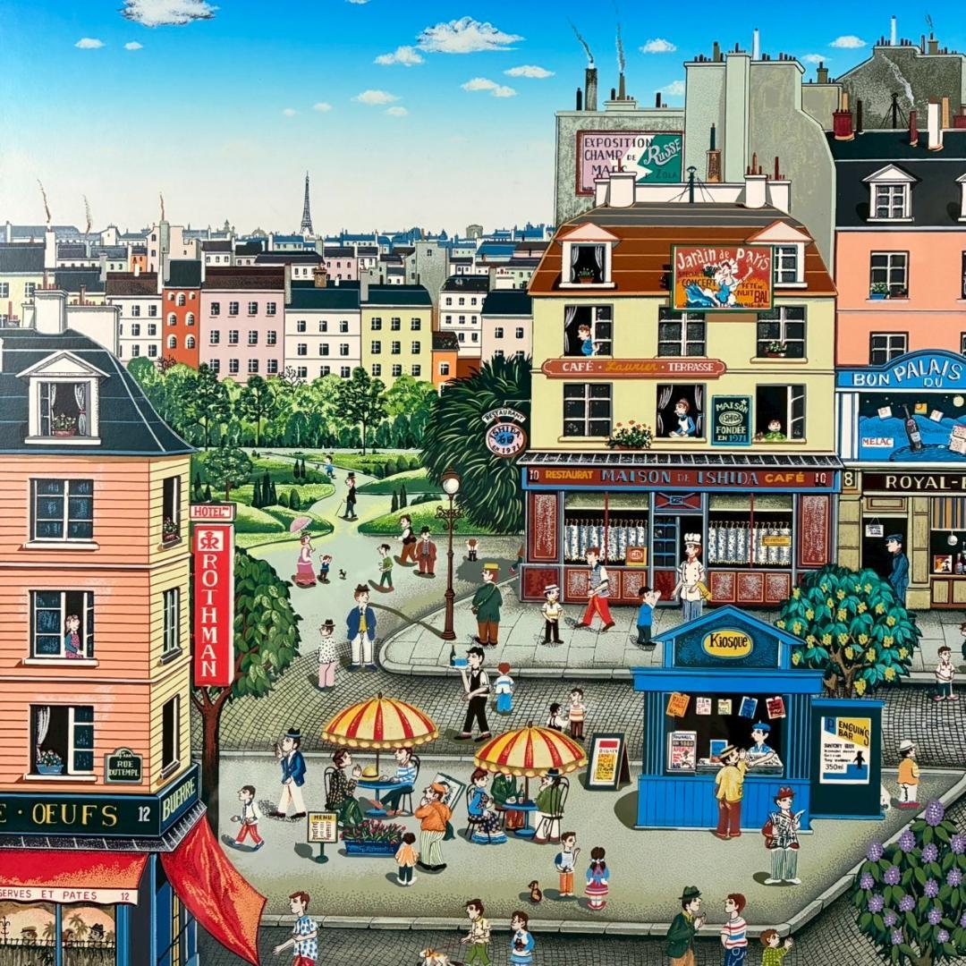 ビン・カシワ「カフェテラス」シルクスクリーン 直筆サイン入 額縁入 ヒロヤマガタ