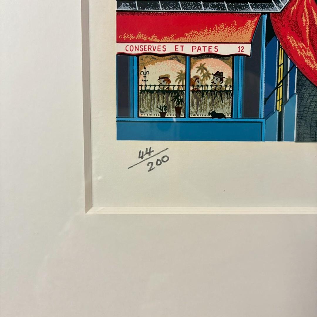 ビン・カシワ「カフェテラス」シルクスクリーン 直筆サイン入 額縁入 ヒロヤマガタ