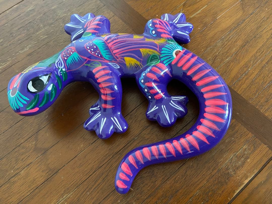 メキシコ オアハカ カラフルなトカゲ型陶器