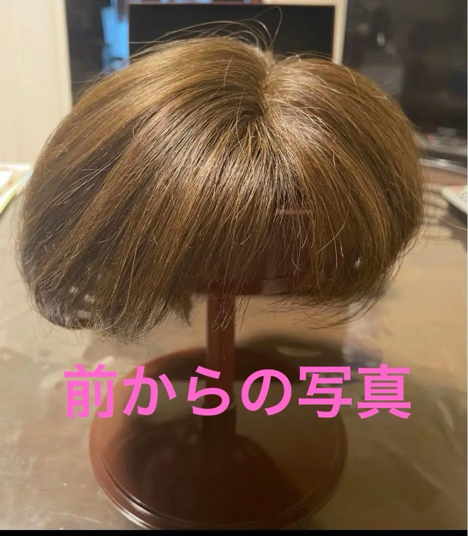 お値下げ❣️アートネイチャー左分け人毛100ショート頭頂部ウイッグ自然なブラウン