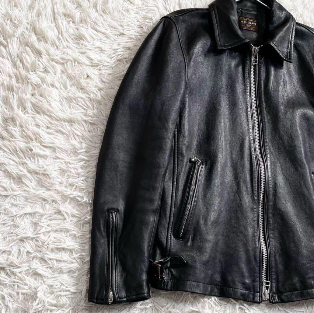 ミスターオリーブ シングルライダースジャケット ソフトレザー 羊革 ブラック M