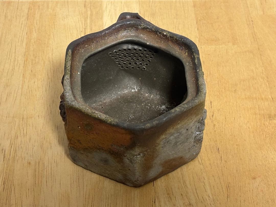 78.備前焼 宝瓶 登り窯 カニとタニシ 蟹 貝 六角 手びねり 急須