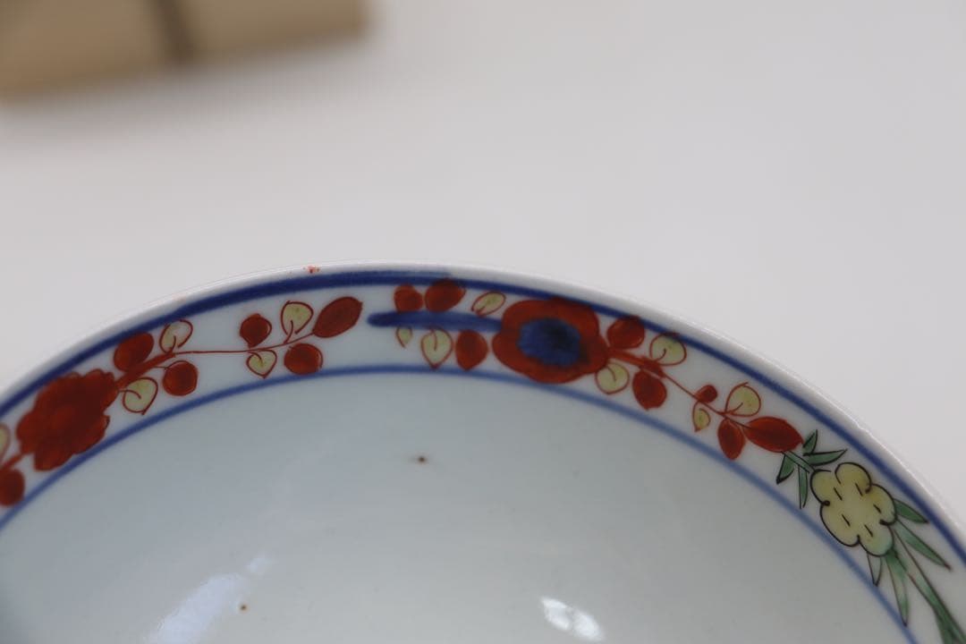 中国　大明万暦年製　青華五彩人物紋碗　木箱入　送料込み0321