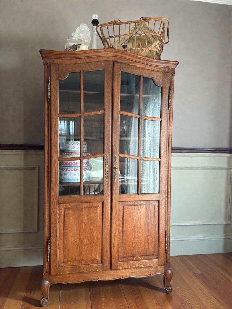 極美品　フランスアンティークガラスキャビネット　イギリスアンティーク　ネコ脚