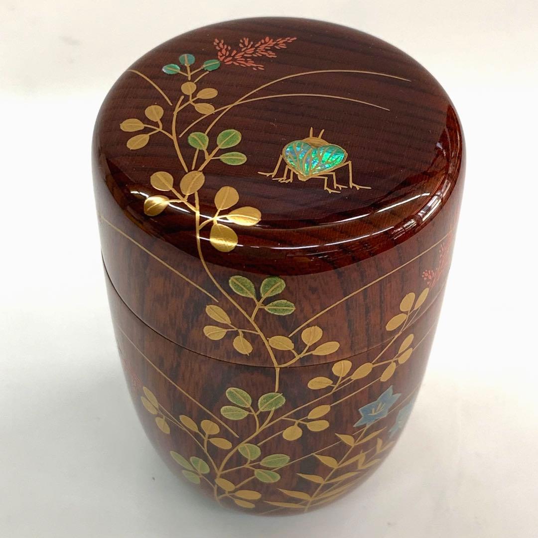 【長棗　秋草に虫　欅溜　貝入】田中宗凌　共箱