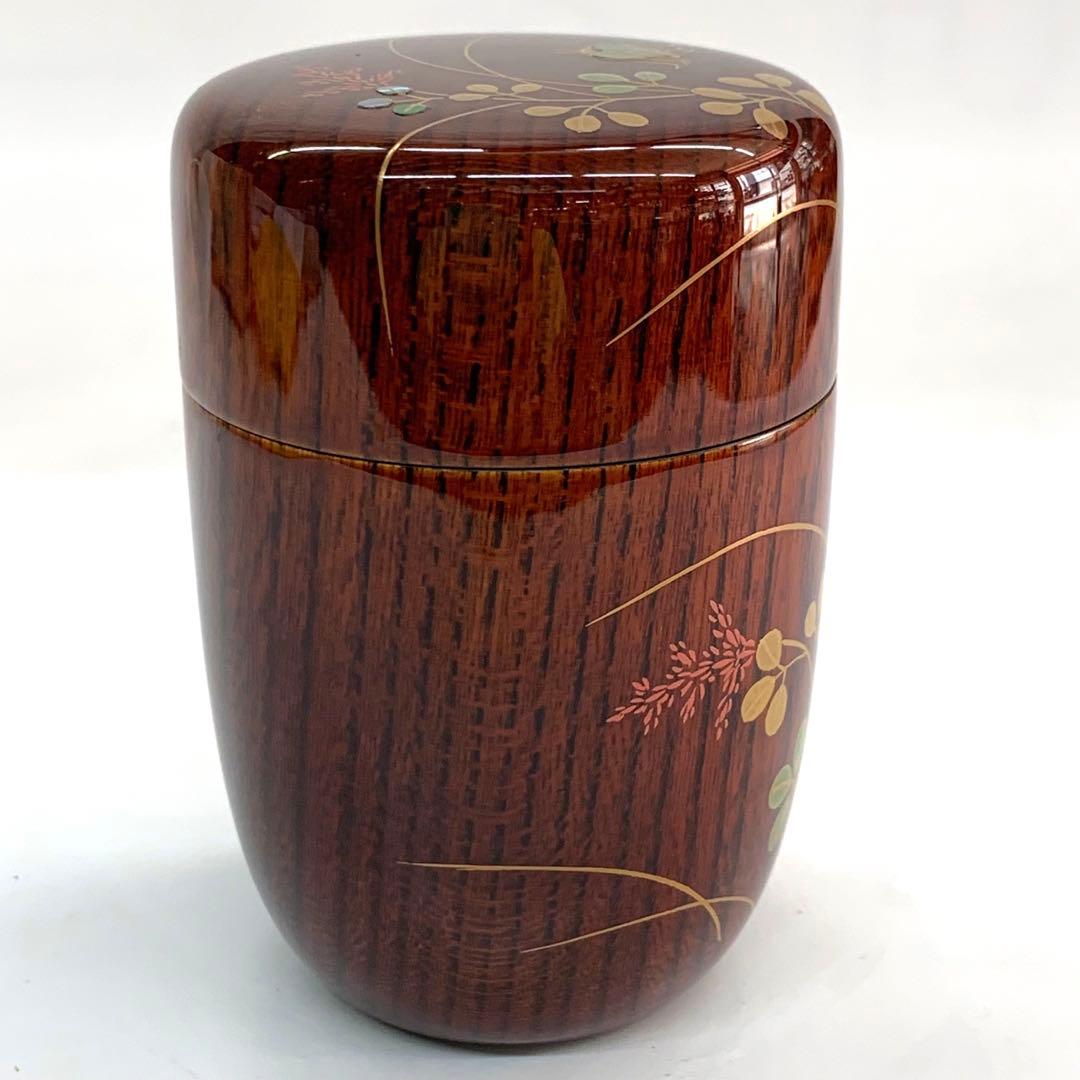 【長棗　秋草に虫　欅溜　貝入】田中宗凌　共箱