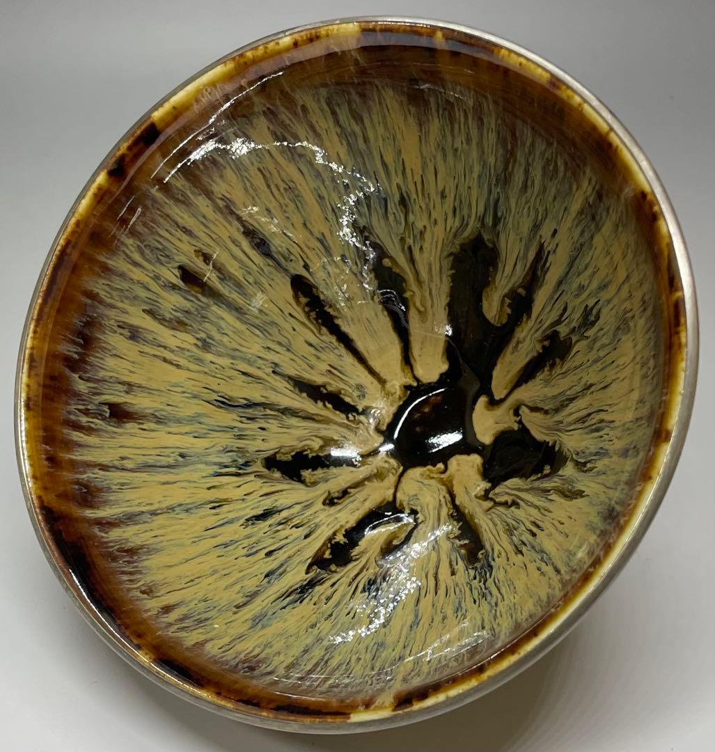 桶谷定一　銀覆輪　建盞天目茶碗　四方桟共箱　共布　栞　v117