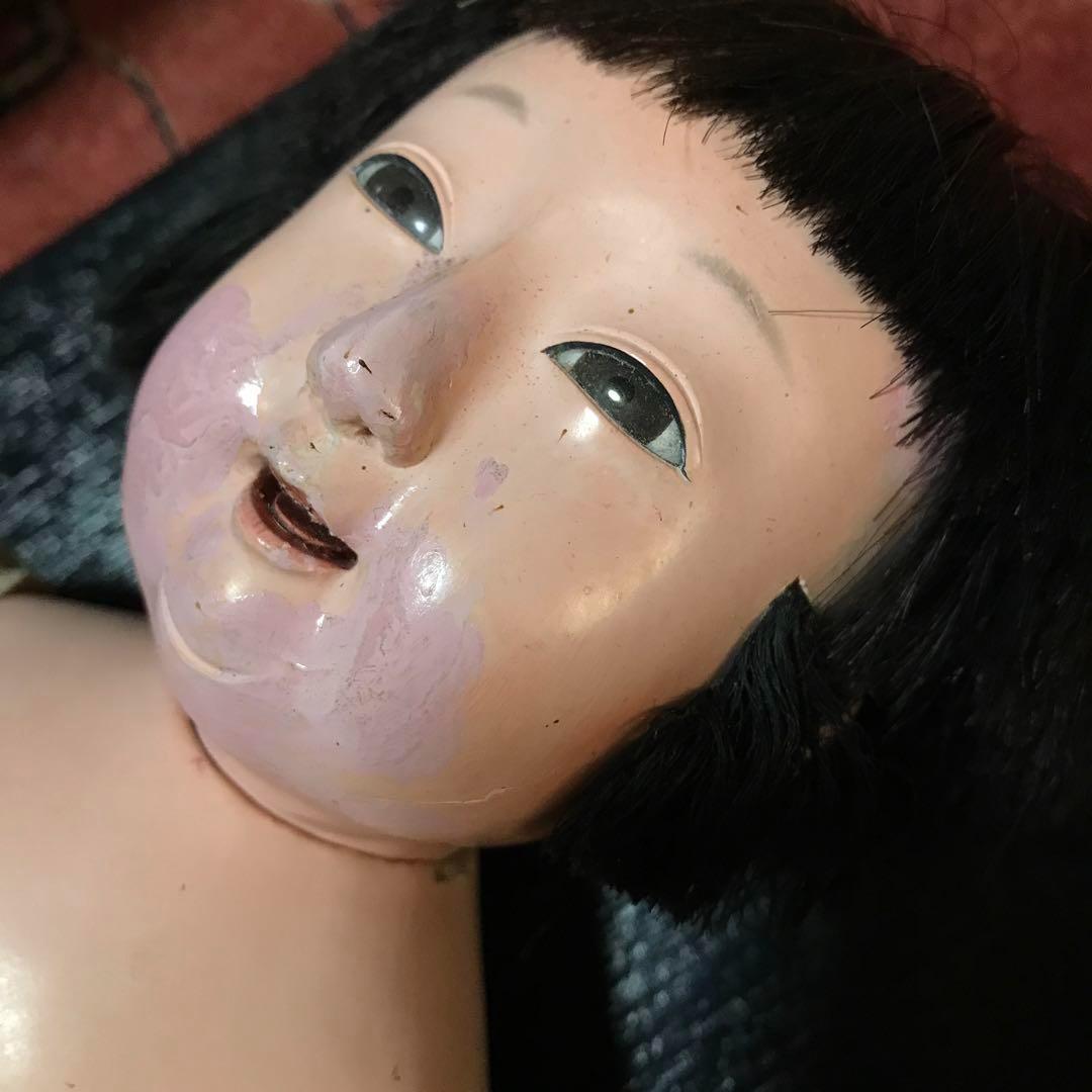 お値下　市松人形　三つ折れ人形　明治？　難多し10号 37cm 　朱印