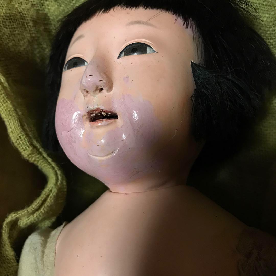 お値下　市松人形　三つ折れ人形　明治？　難多し10号 37cm 　朱印