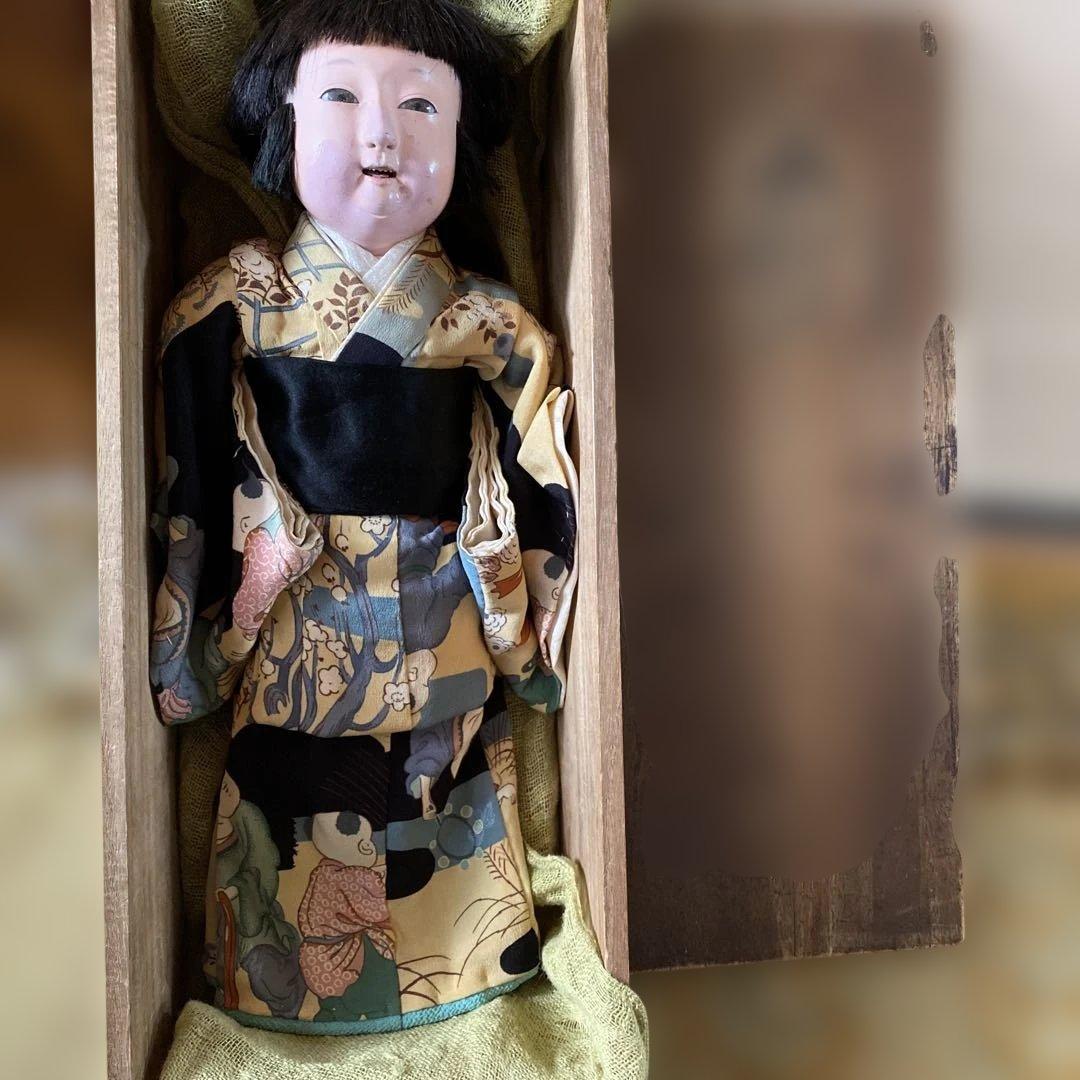 お値下　市松人形　三つ折れ人形　明治？　難多し10号 37cm 　朱印