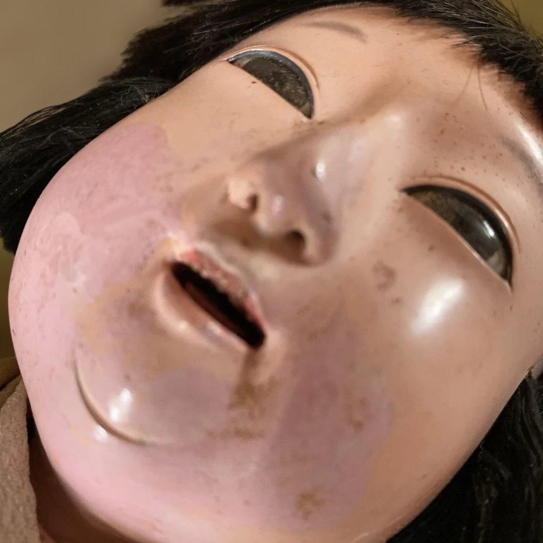 お値下　市松人形　三つ折れ人形　明治？　難多し10号 37cm 　朱印