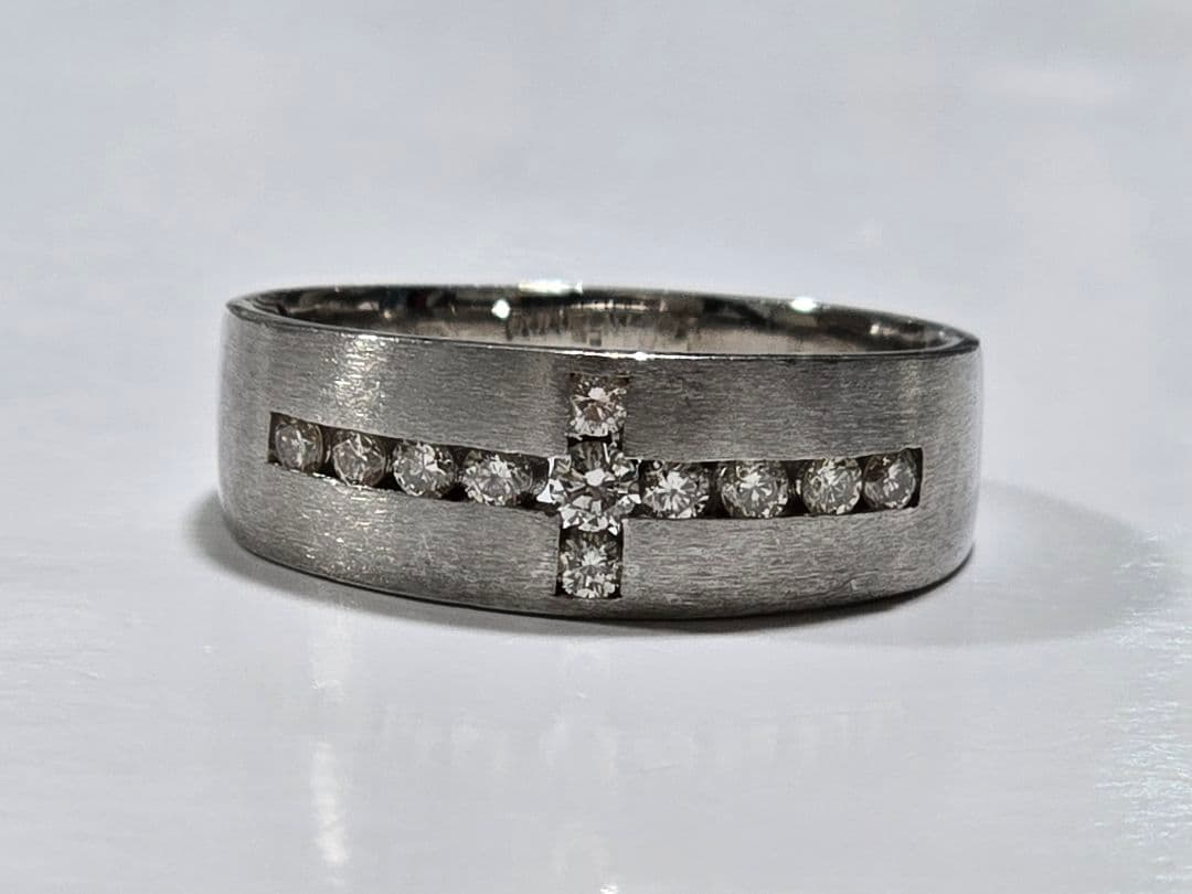 レオダイヤ0.33 K18WG 6.9g 18号 クロスデザイン リング