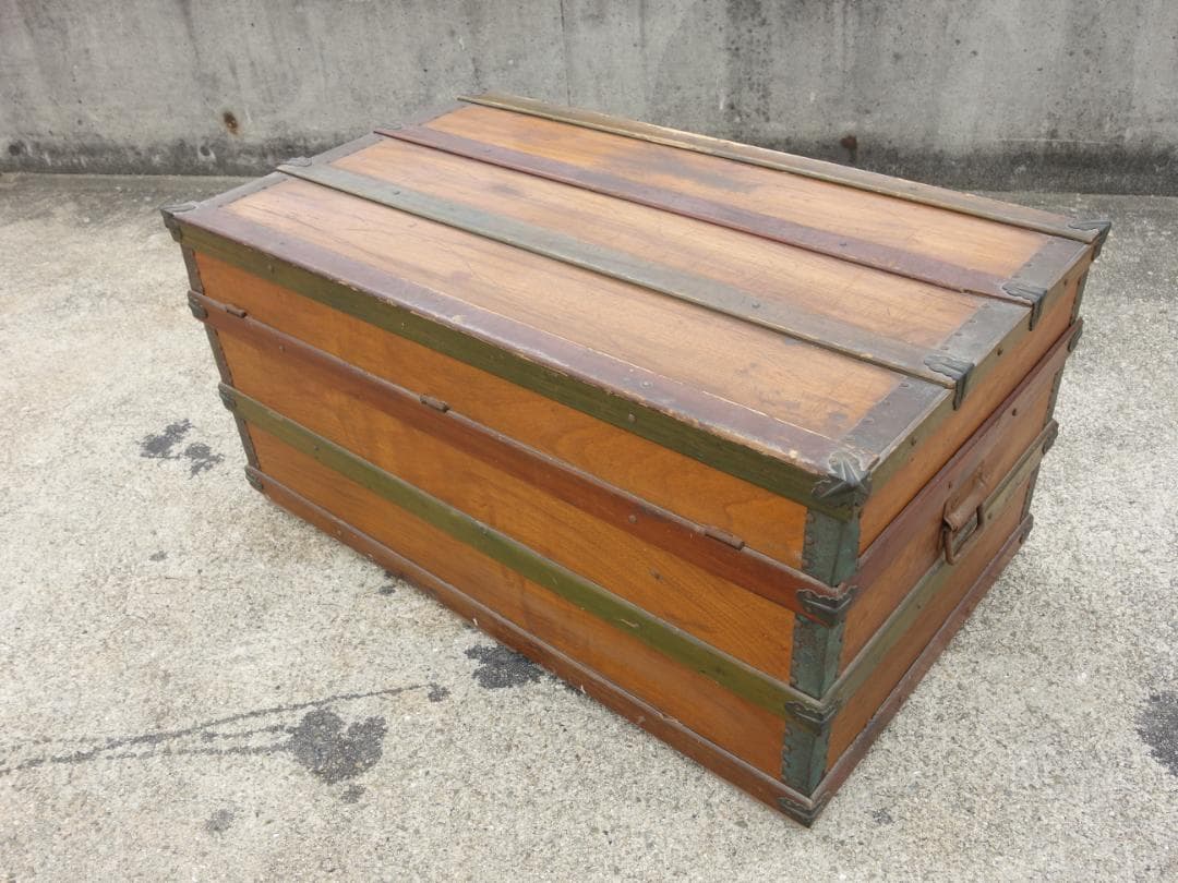 【中古】K▼木箱 宝箱 船舶 トランクケース 古道具 収納 (38707)
