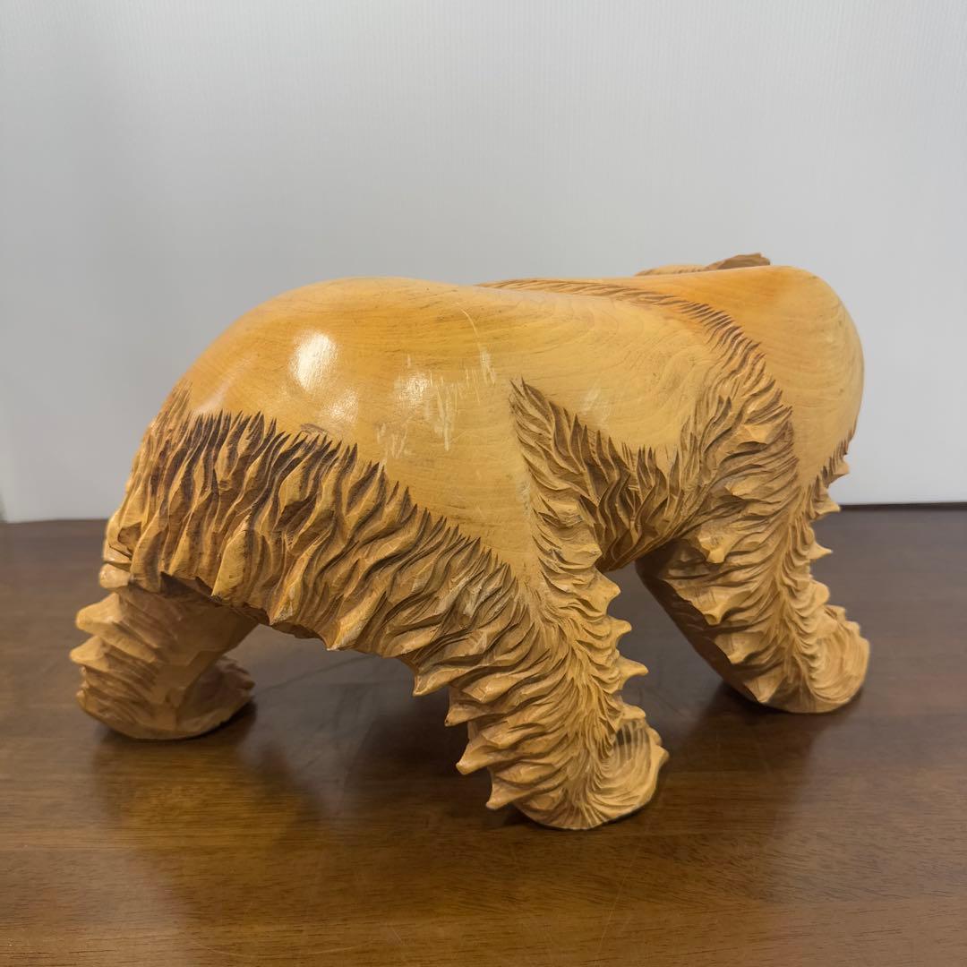 【希少】 木彫り 熊 一刀彫 怒り熊 置物 全長約40cm 工芸品
