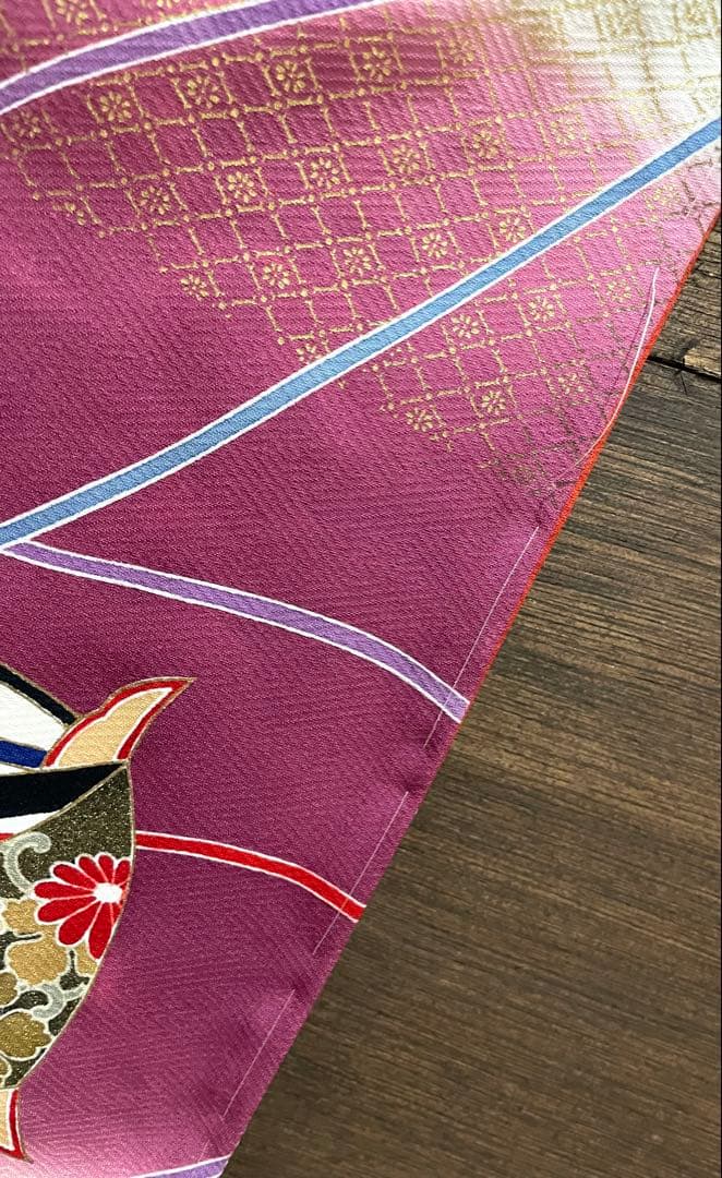 振袖フルセット6点サイズＬ糸巻文　暈し染め　金彩　正絹