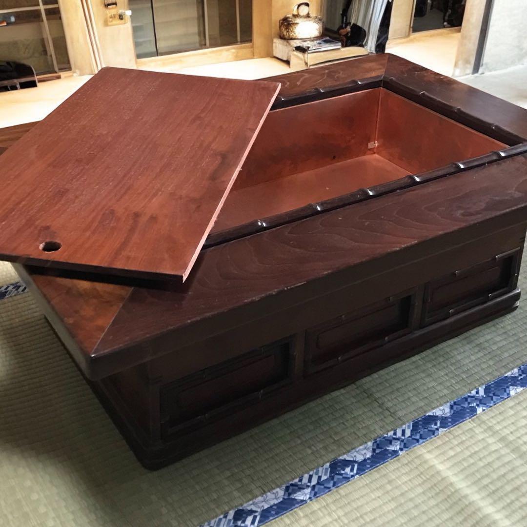 希少レア❀火鉢 卓上 テーブル ちゃぶ台 机 木製 銅板 民芸家具 五徳 天然木