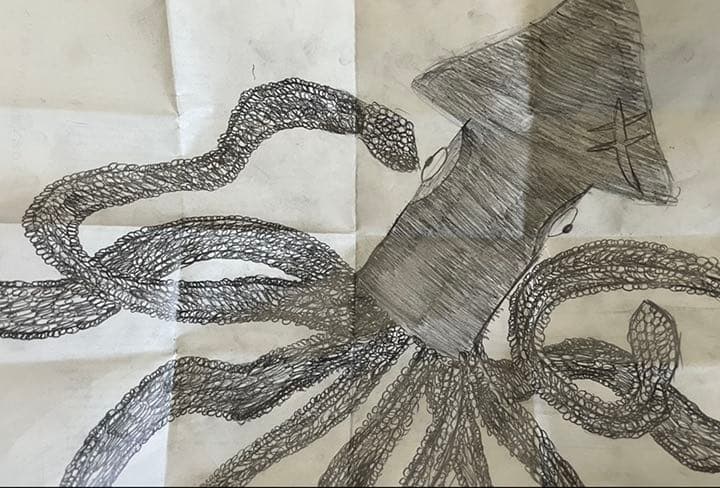 A4裏紙に書いたイカ