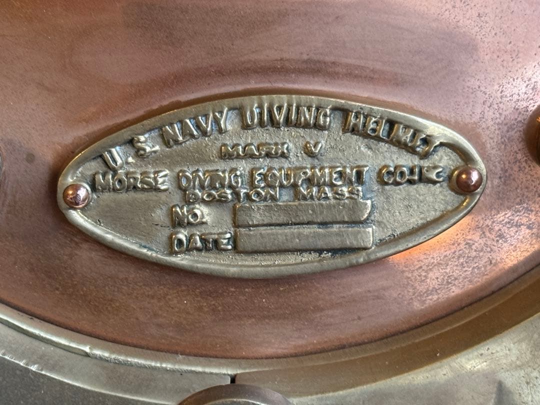 アメリカ海軍省潜水ヘルメット 銅と真鍮製　レトロ　台共 幅38x奧42x高47c