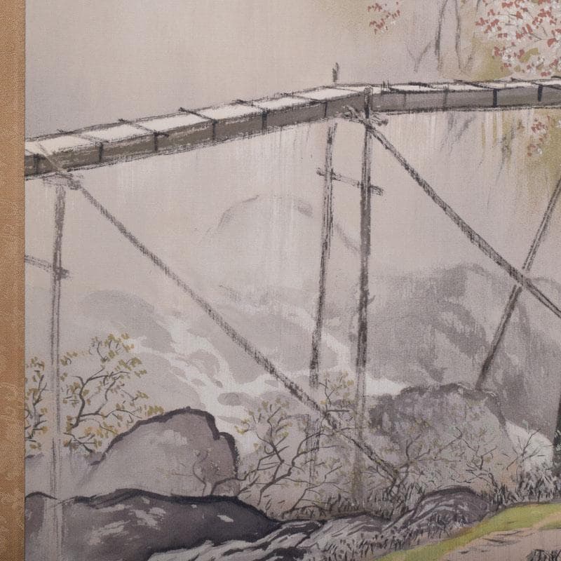 掛軸　小学館発行　複製　川合玉堂筆　銘「渓村春雨」　限定480部　C　8462A