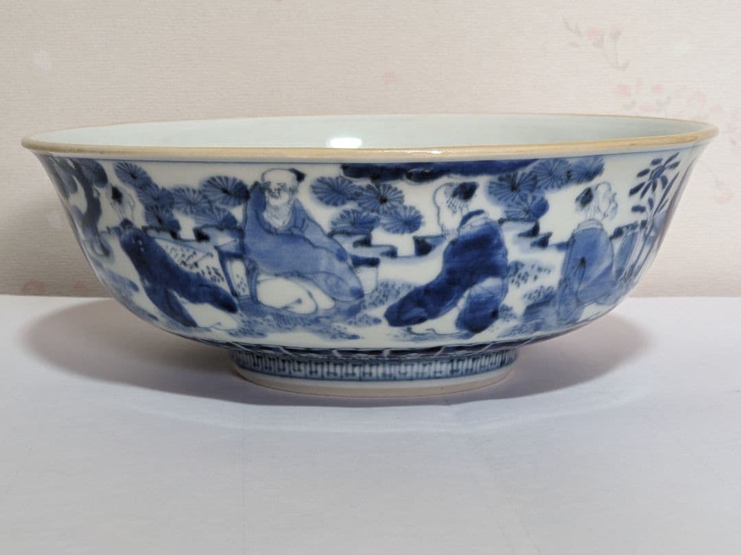 ♦江戸時代上手物古伊万里 大明成化年製 染付霊芝賢人山水図 七寸鉢 骨董品