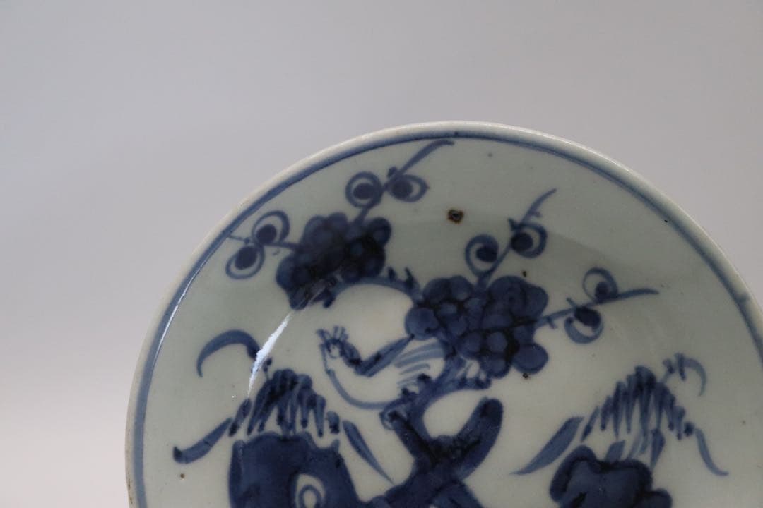 中国　清時代　染付　花鳥紋5寸皿　和美銘　送料込み1031