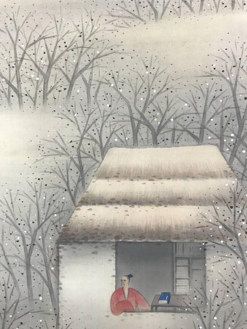 真作/福田青藤/月下風情画賛/山水図/幽居図/掛軸/名家伝来AE-394