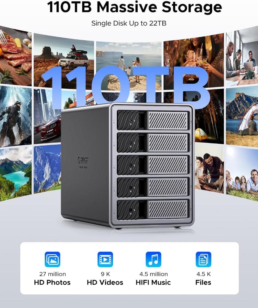 O173 HDDケース 5台 40Gbps出力 ハブ拡張機能付き 3.5インチ