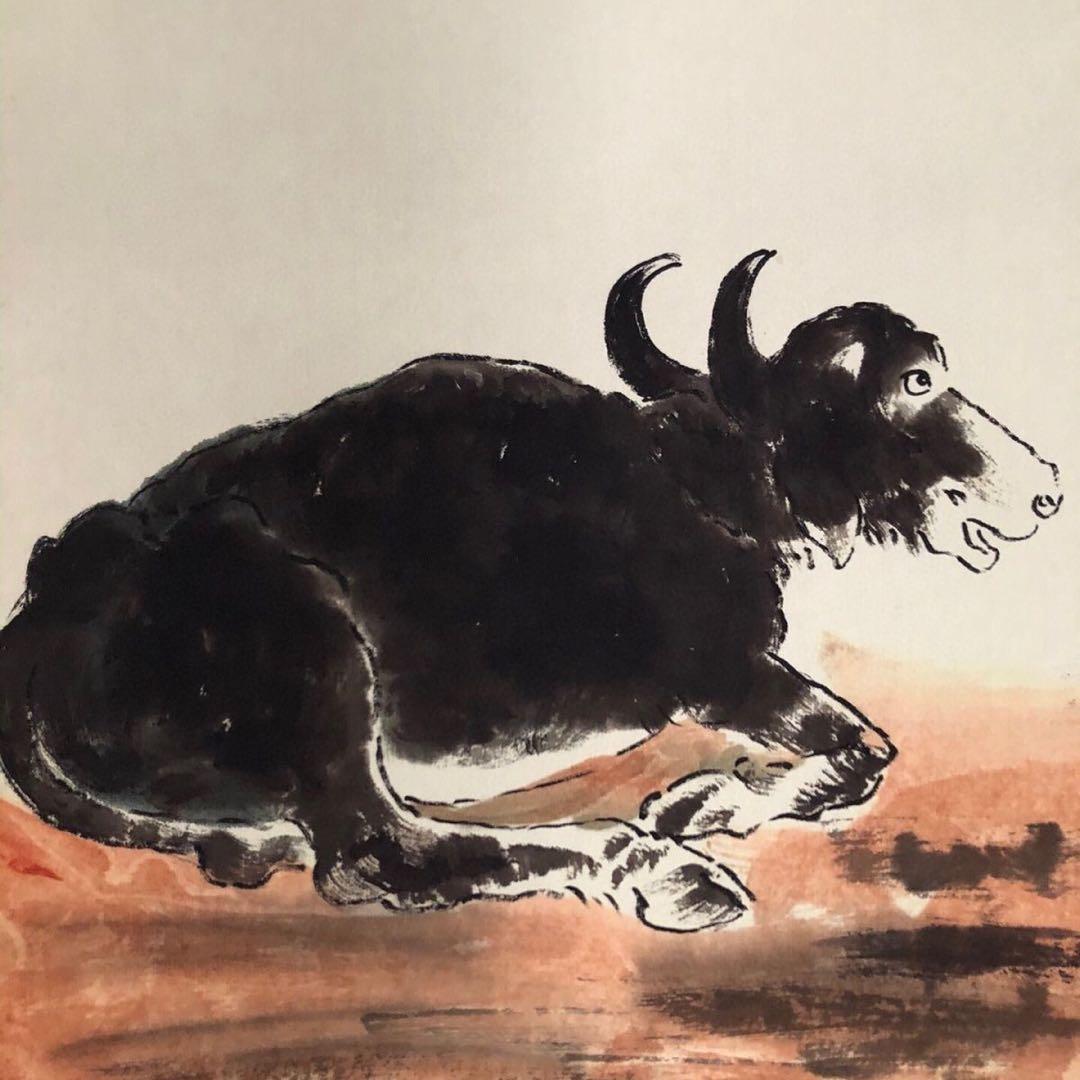 【徐悲鴻・四条屏】「春月禽生」掛軸セット　表装済み／全体163×38cm