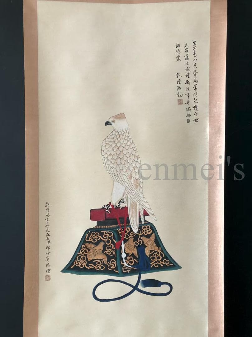 中国古美術・四尺鹰掛軸・宣紙・国画・郎世寧印款印款・書道・肉筆・書画・文房置物