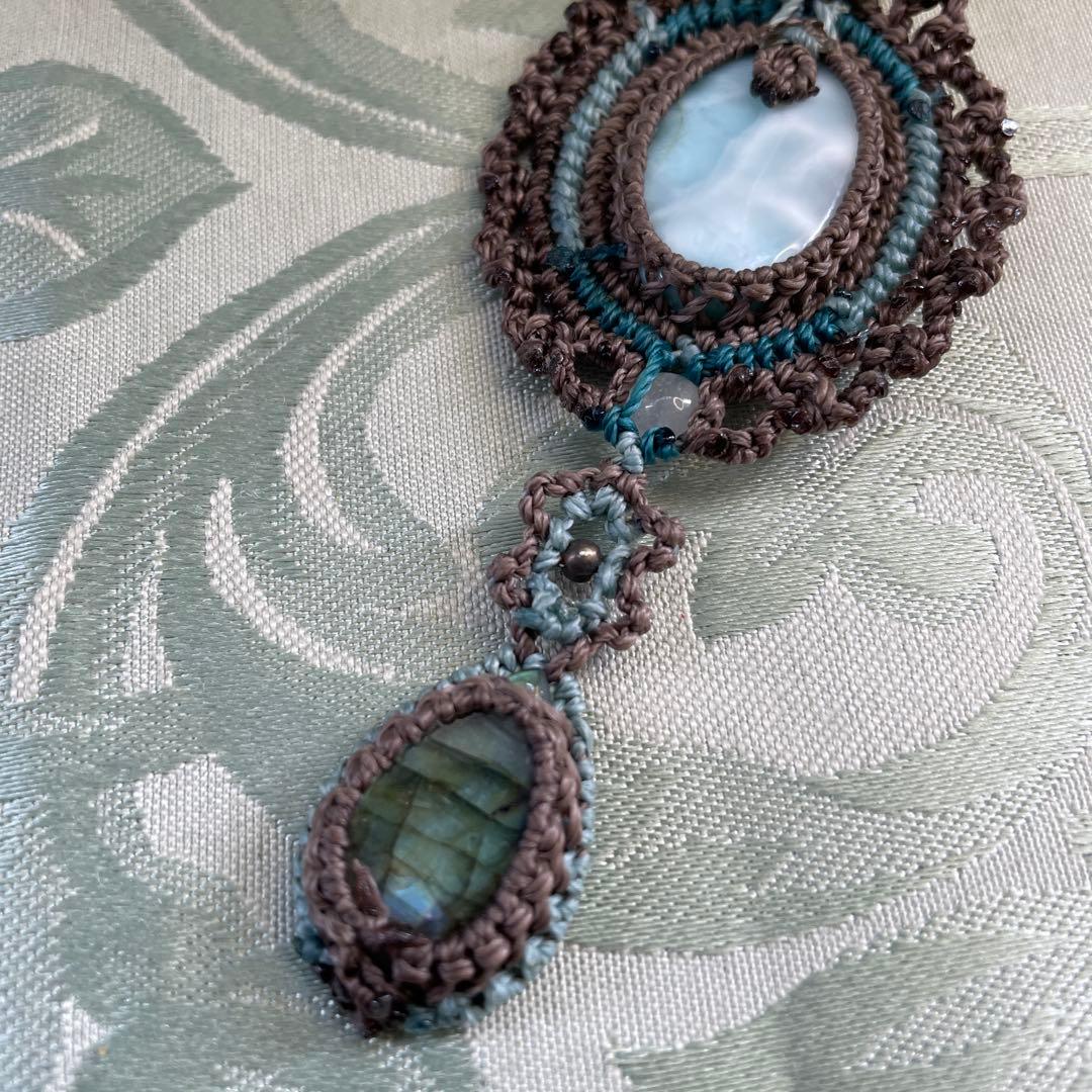 m*e様 ハンドメイド マクラメ ネックレス 天然石　ラリマー　ラブラドライト