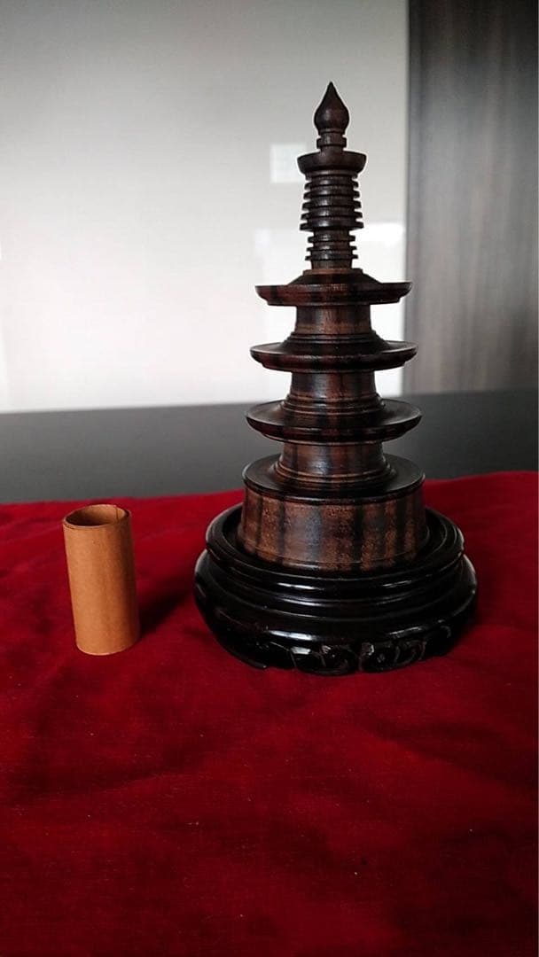 百万塔　黒檀　縞黒壇　アンティーク　花台　唐木　古美術　香炉台　陀羅尼経　仏像