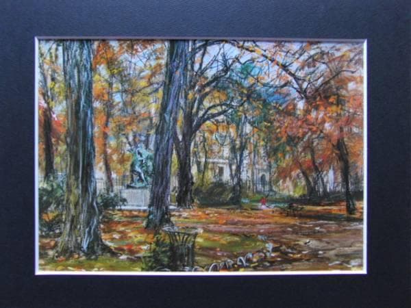 中畑　艸人 、バッカスの像のある公園、希少な額装用画集より、新品高級額