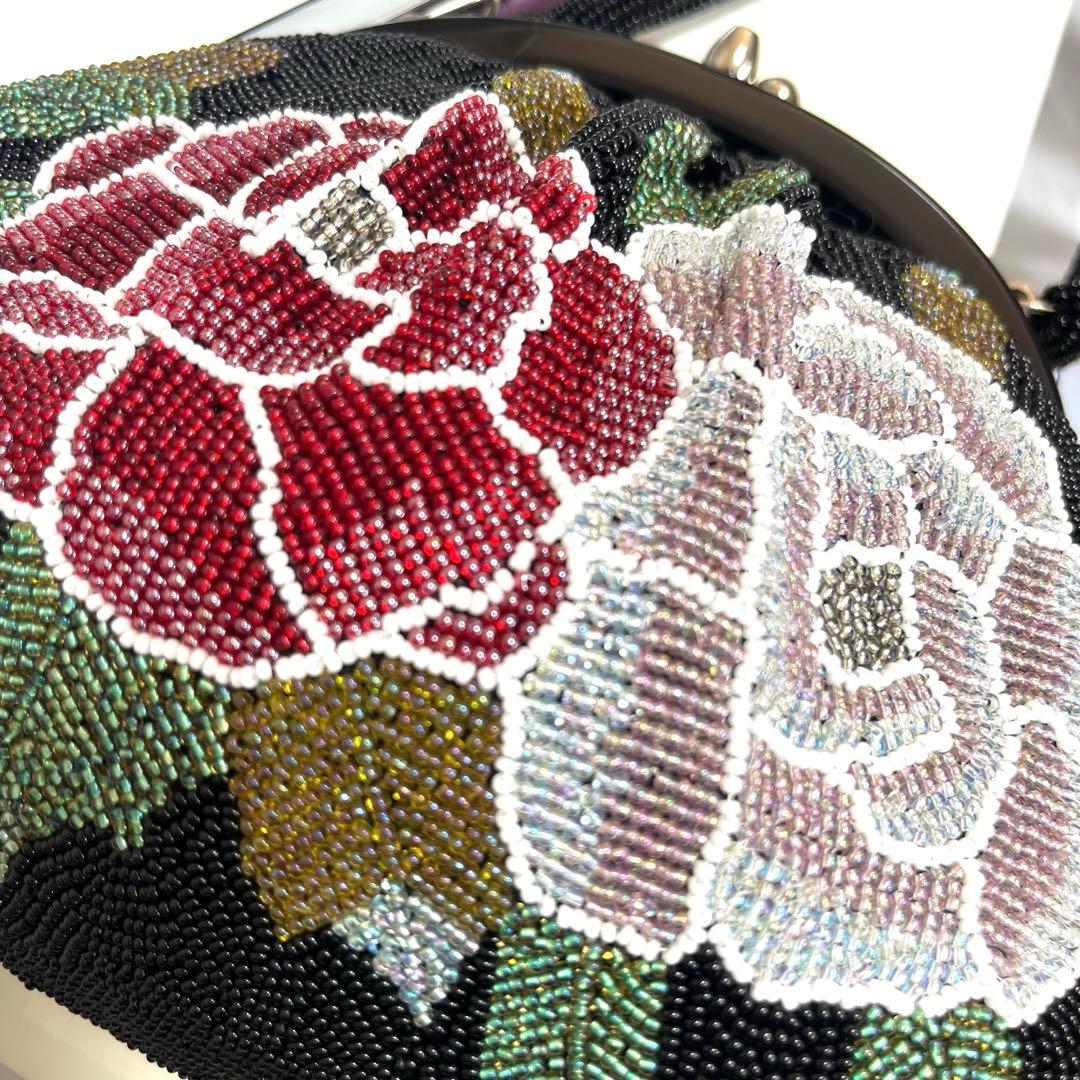 ビーズバッグ　和装バッグ　和装小物　花柄　美品　がま口