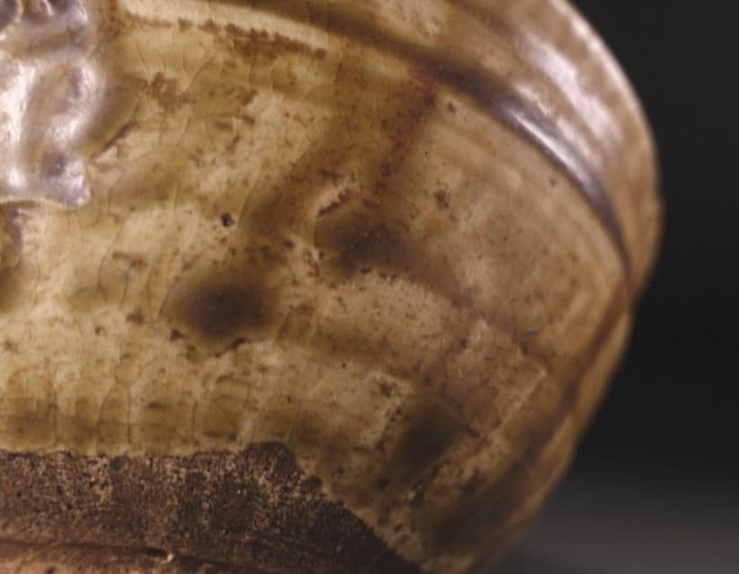 【古瀬戸】時代 瀬戸灰釉彫文　茶碗　唐津　桃山陶　李朝　宋代　珠光青磁　青瓷