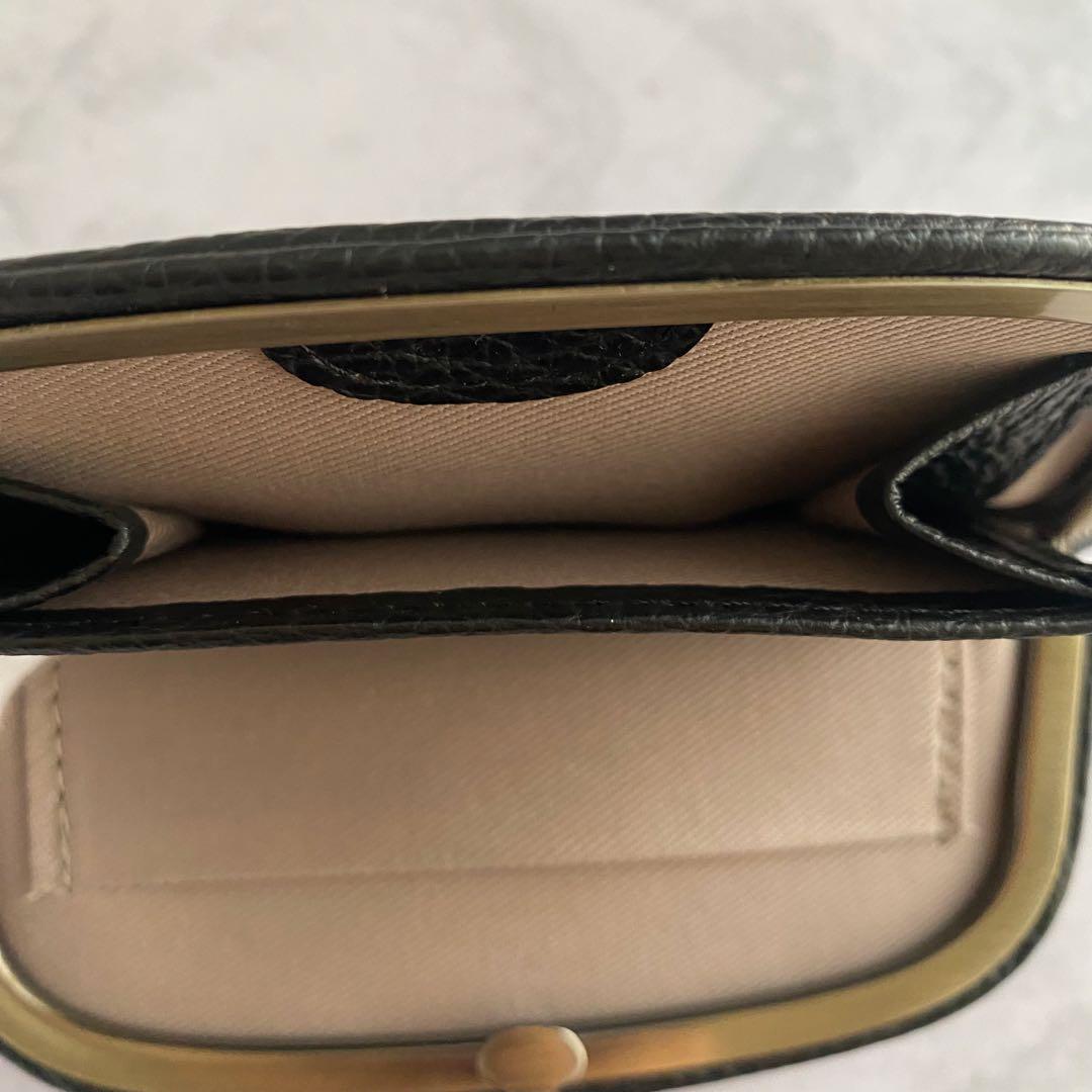 スタイリッシュ✨ 天溝がま口 黒 コンパクトウォレット ミニ財布 本革