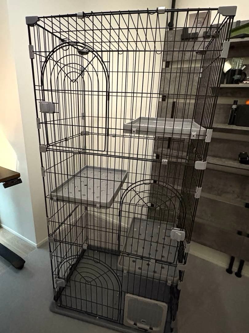 RAKU 3段キャットケージ　グレー