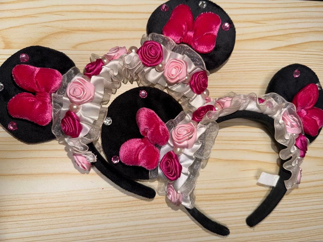 ディズニーカチューシャ ミニー ローズ レース ピンク