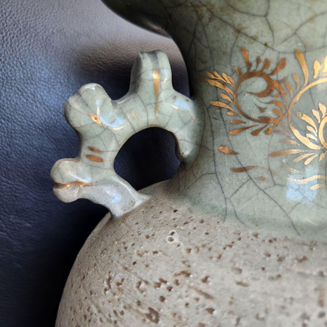 美術品 大堀 相馬焼 松永窯 耳付き花瓶(特大)