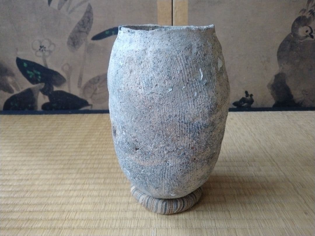 中世頃　櫛目蛸壺　骨董　古美術　茶道具　土器　壺　須恵器　古代　花器　茶道　華道