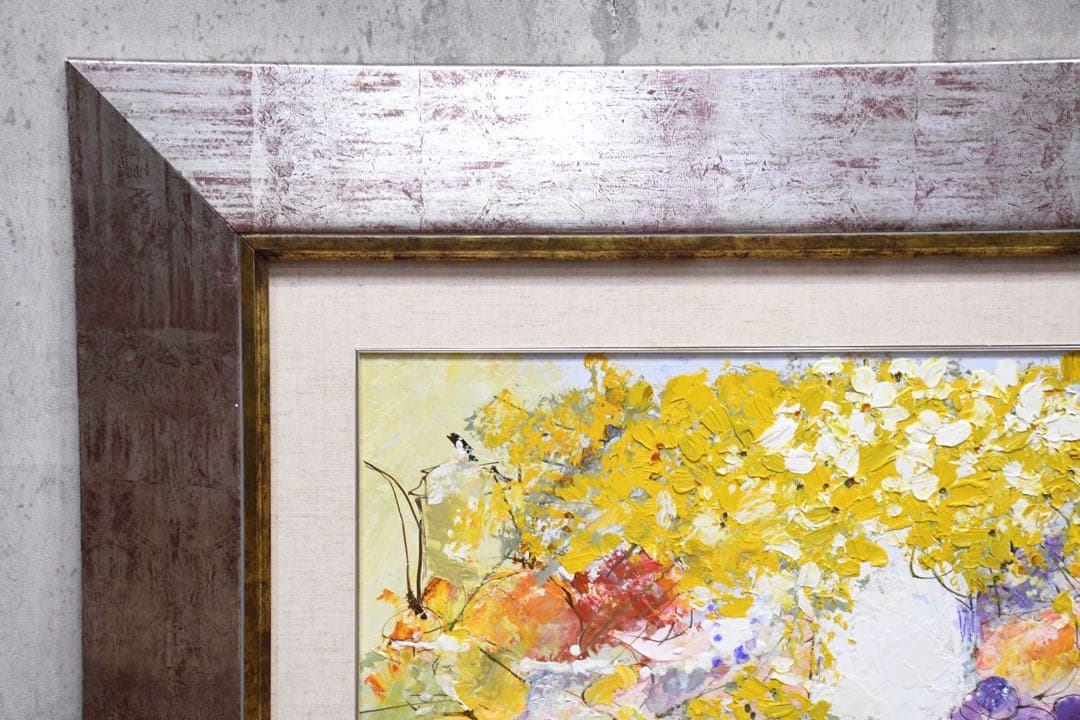 EDK91 真作保証 池田秀郎 果実と花 肉筆 油彩画 額装 サイン 裏書あり