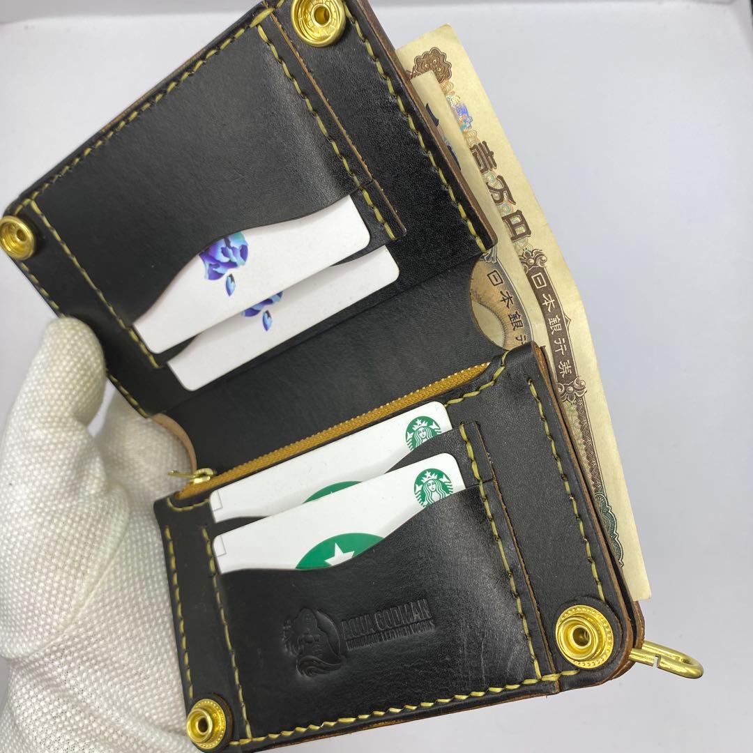 マ*ズ様 オークション 無骨！お札折らずに収納できる無骨な手染めミドルトラッカー