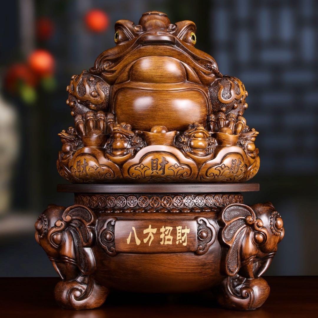 工芸品　中国の黄金のヒキガエルの装飾品　富と幸運の風水像、幸運のシンボルの彫刻